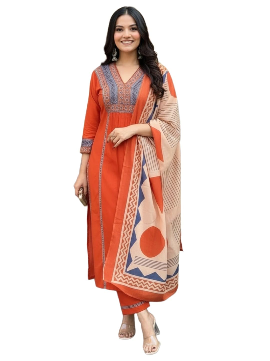 ANNI Designer Women's Rayon Viscose Anarkali Printed Kurta with Pant & Dupatta Set | Ethnic 3-Piece Readymade Suit for Women | Elegant Festive & Office Wear Traditional Outfit