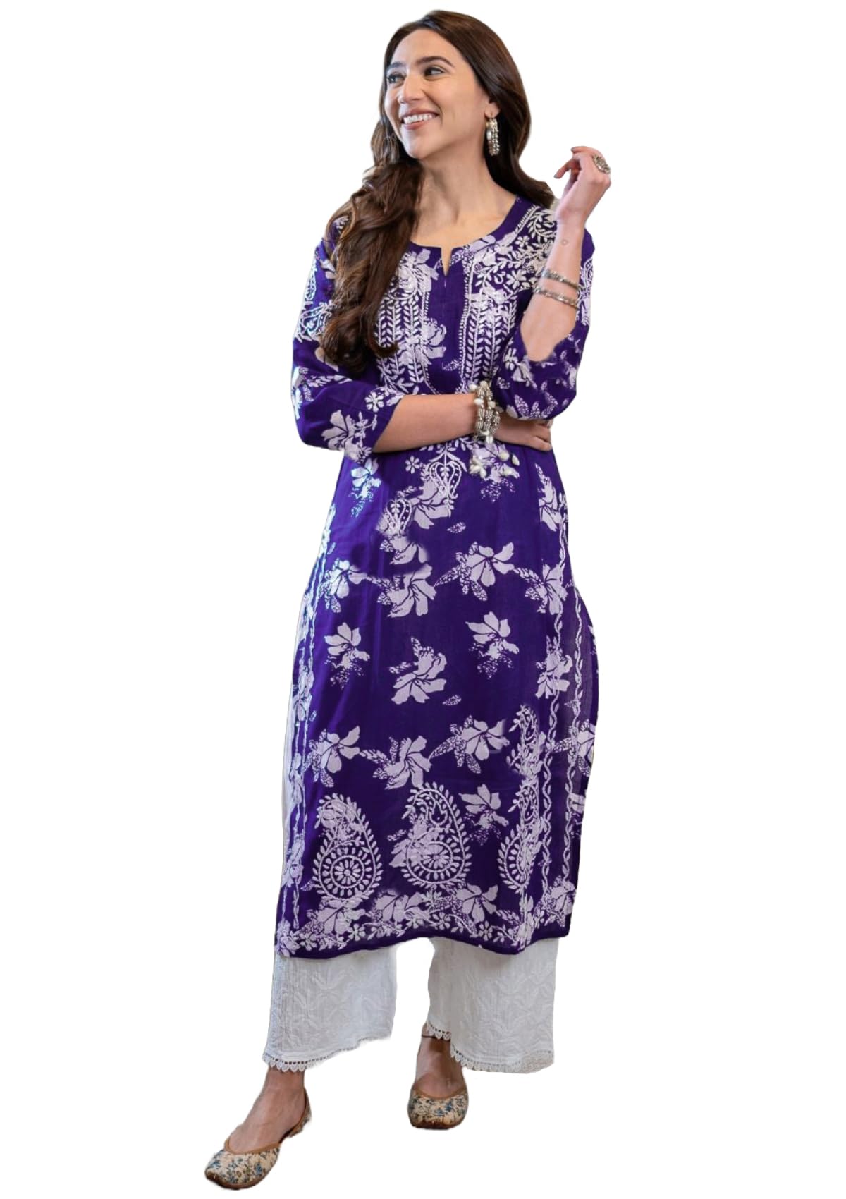 GoSriKi Women's Rayon Blend Chikankari Embroidered Straight Kurta
