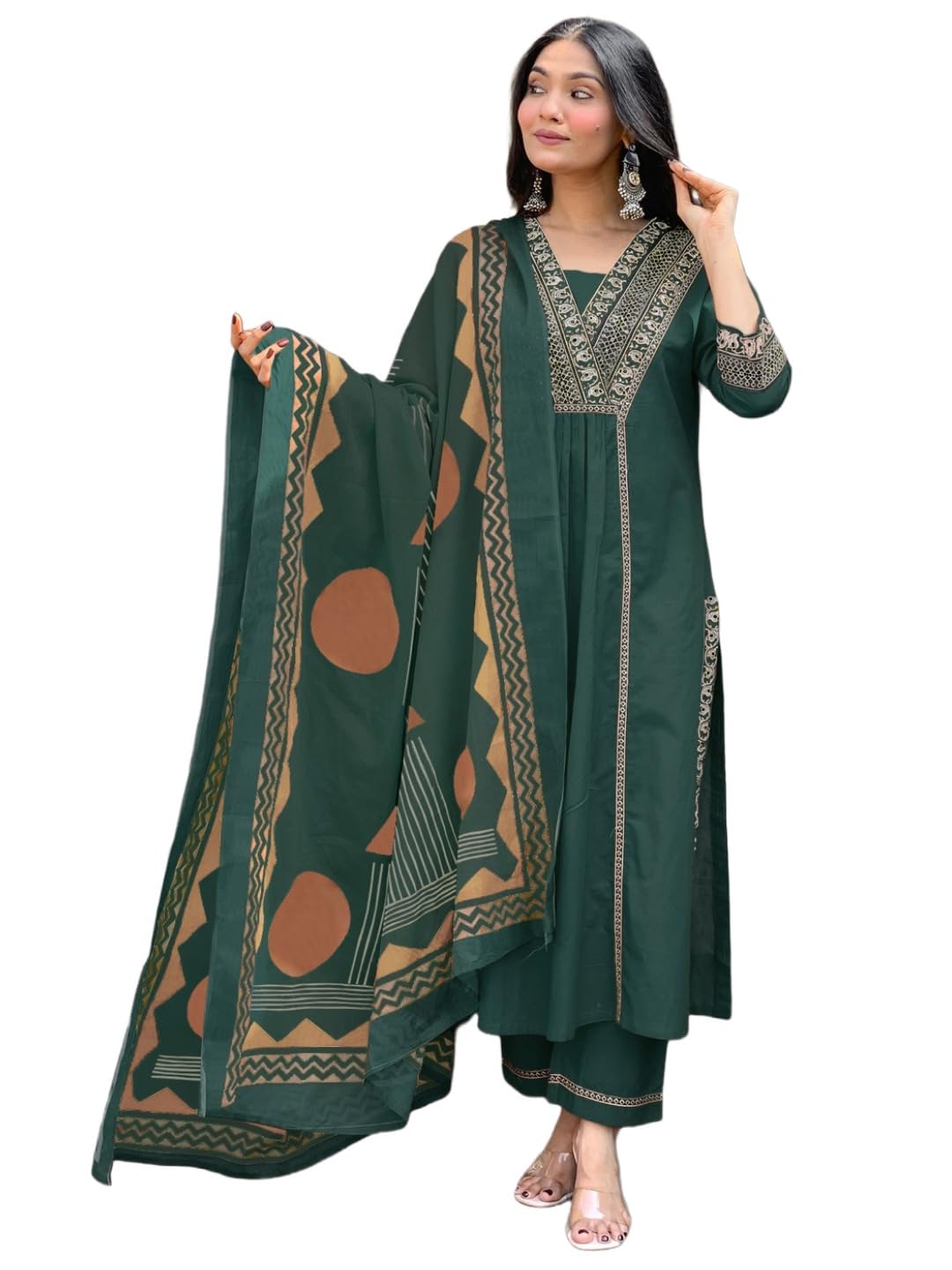 ANNI Designer Women's Rayon Viscose Anarkali Printed Kurta with Pant & Dupatta Set | Ethnic 3-Piece Readymade Suit for Women | Elegant Festive & Office Wear Traditional Outfit