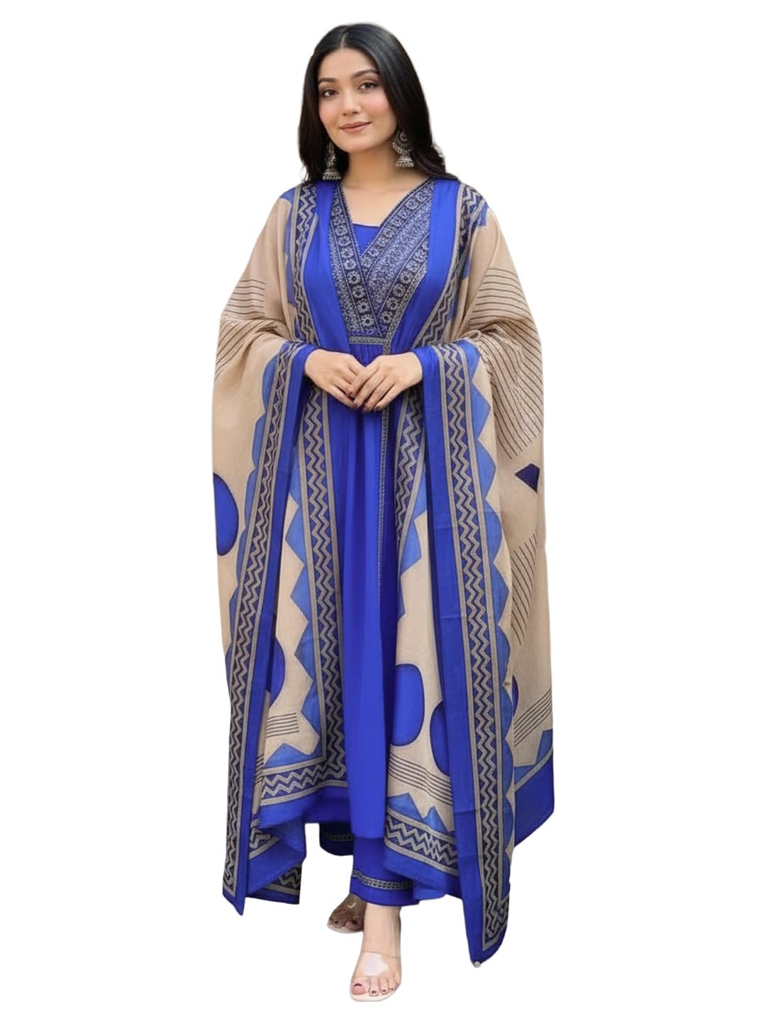 ANNI Designer Women's Rayon Viscose Anarkali Printed Kurta with Pant & Dupatta Set | Ethnic 3-Piece Readymade Suit for Women | Elegant Festive & Office Wear Traditional Outfit
