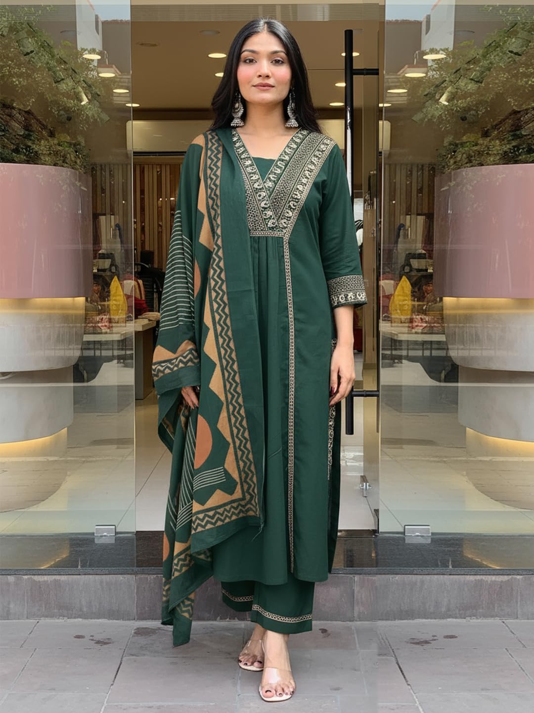 ANNI Designer Women's Rayon Viscose Anarkali Printed Kurta with Pant & Dupatta Set | Ethnic 3-Piece Readymade Suit for Women | Elegant Festive & Office Wear Traditional Outfit