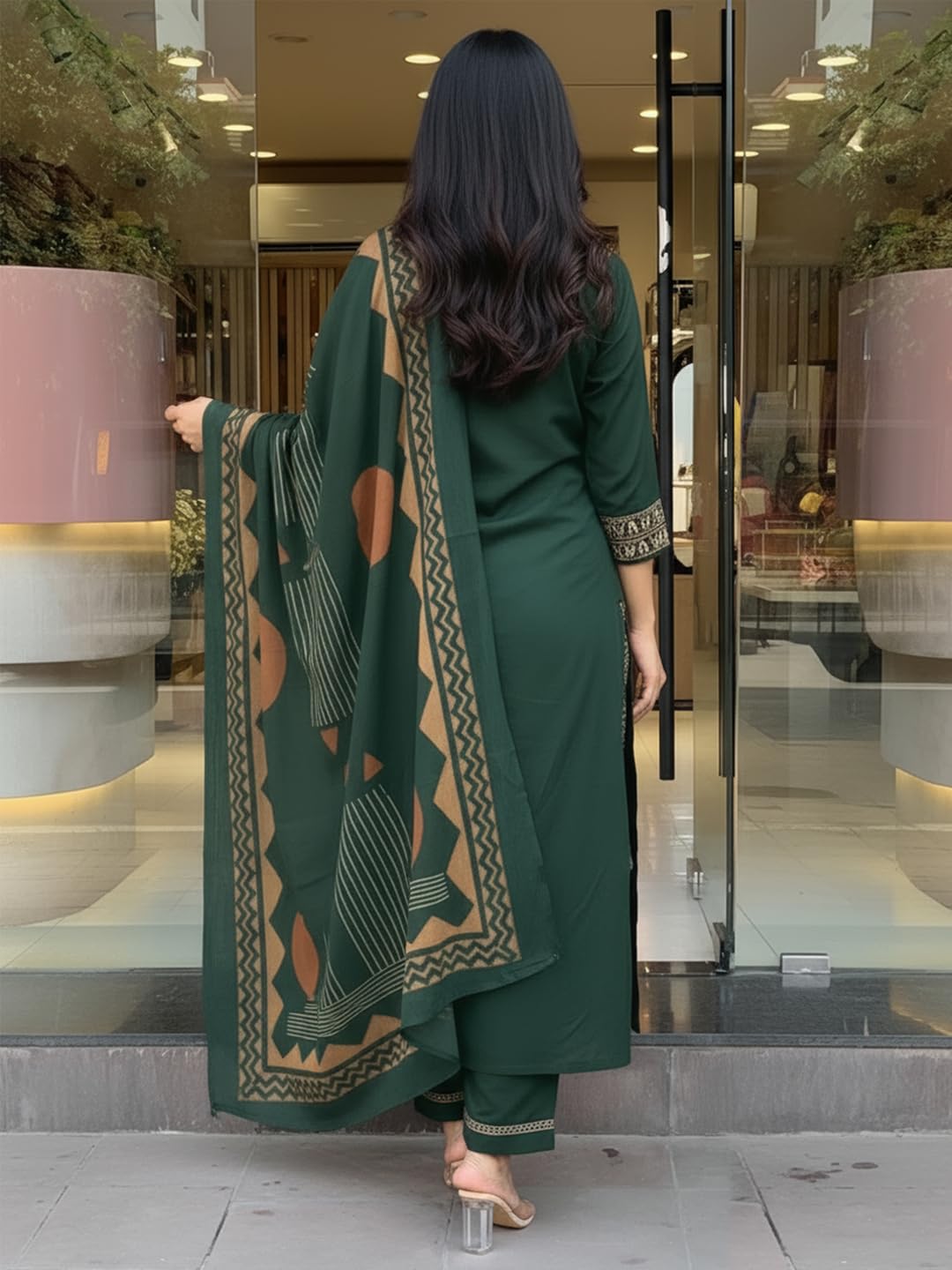 ANNI Designer Women's Rayon Viscose Anarkali Printed Kurta with Pant & Dupatta Set | Ethnic 3-Piece Readymade Suit for Women | Elegant Festive & Office Wear Traditional Outfit