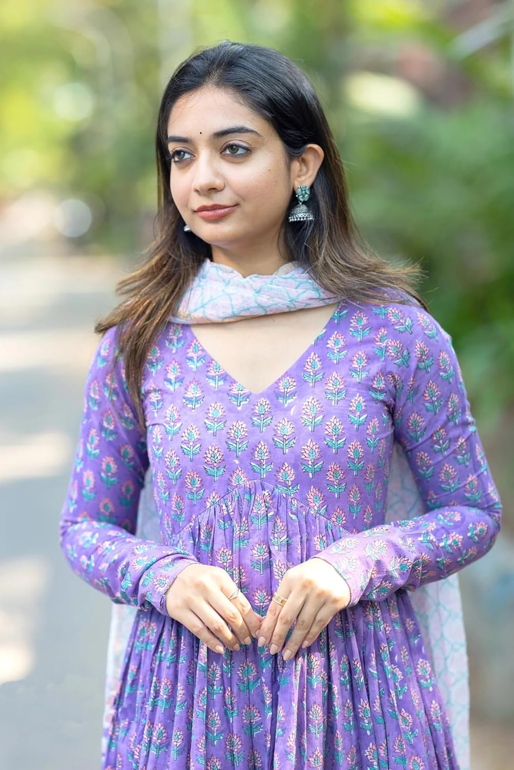 Nermosa Women Printed Anarkali Kurta and Pant Set with Dupatta