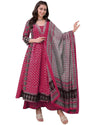 ANNI DESIGNER Women's Anarkali Kurta Set with Dupatta | Pure Cotton Suit Set for Women | Ajrakh Print Kurta Palazzo Dupatta Set | 3 Piece Ethnic Wear for Festival & Party