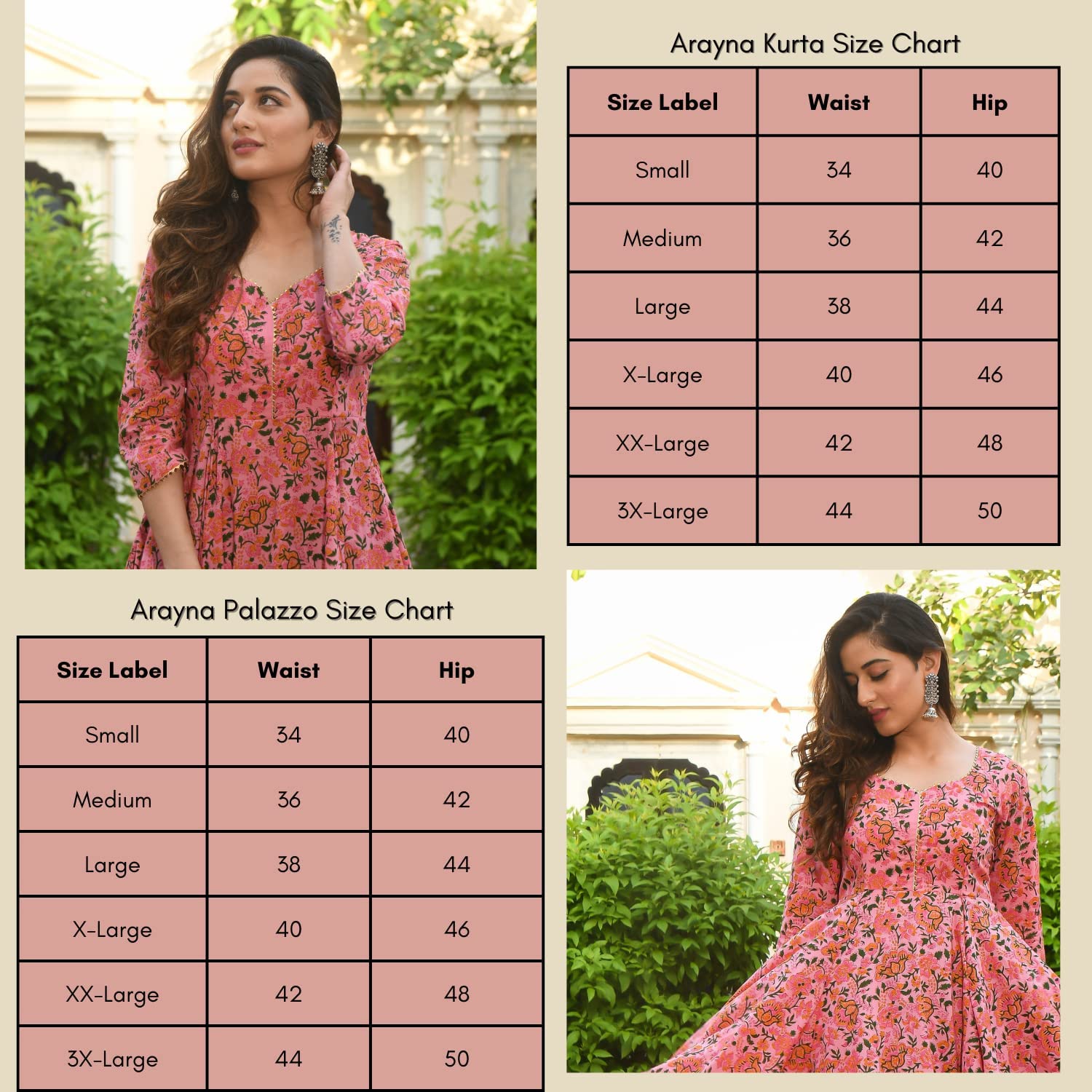 Arayna Women's Cotton Printed Anarkali Kurti with Palazzo Pants Set, Floral