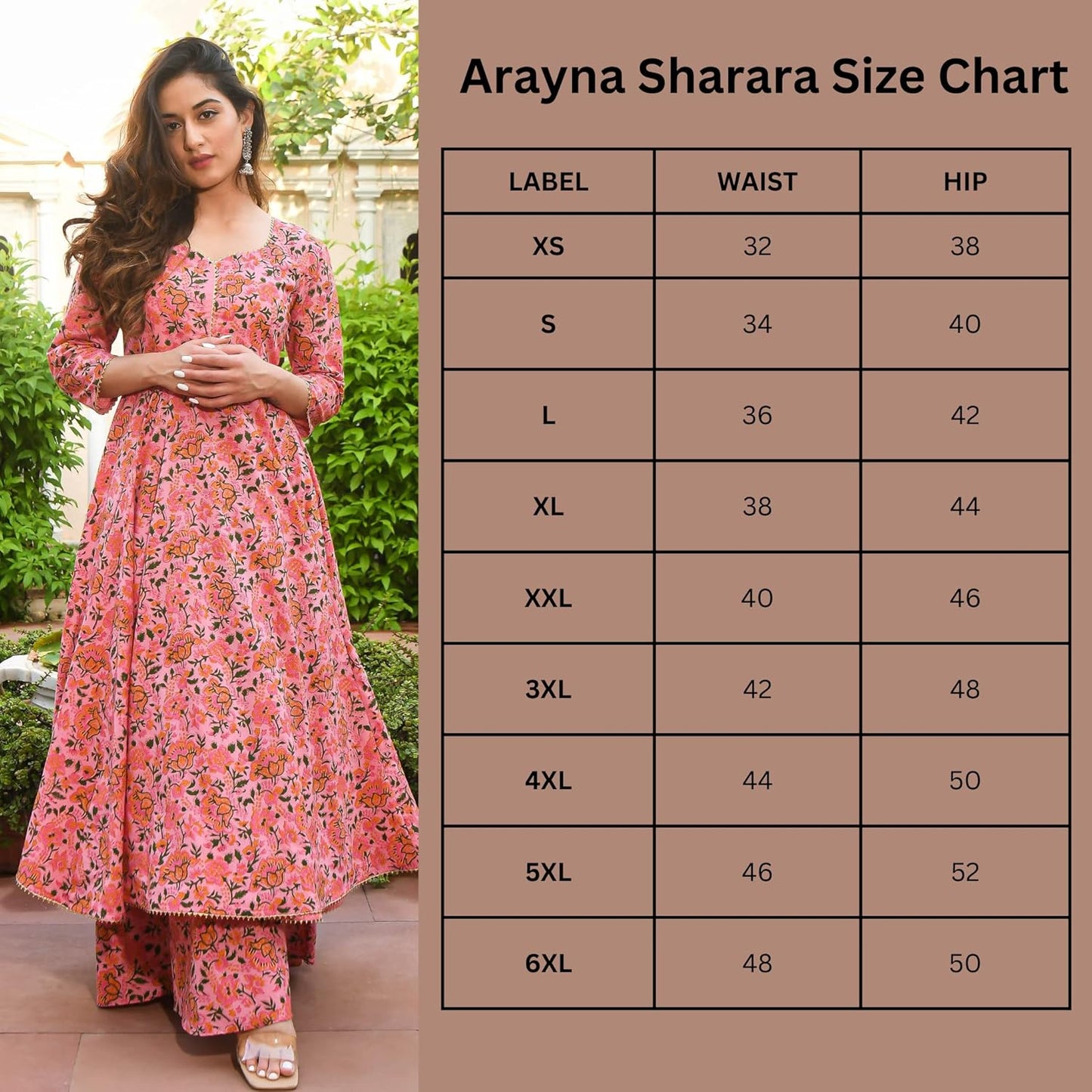 Arayna Women's Cotton Printed Anarkali Kurti with Palazzo Pants Set, Floral