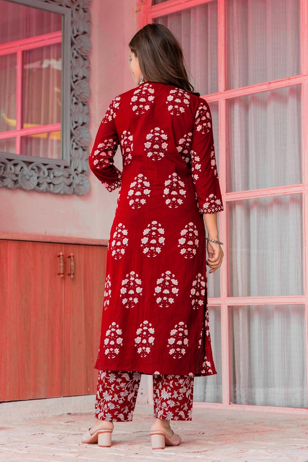 PARTHVI Women's Pure Cotton Printed Straight Kurta Set with Palazzo Pants & Dupatta- Ethnic Wear, Green