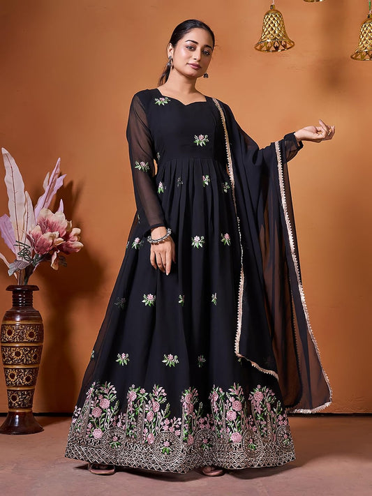 KEDARFAB Women's Georgette Embroidered Anarkali Kurta & Dupatta Set