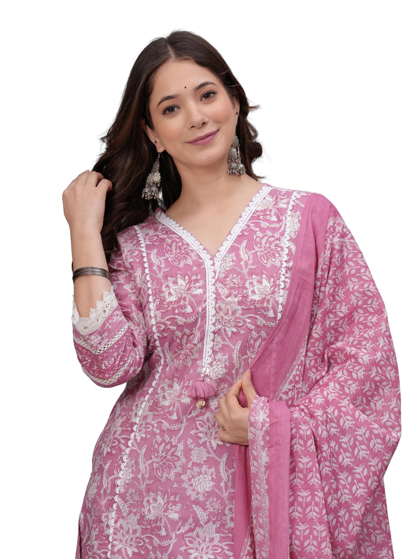 Amayra Women's Pure Cotton Printed Straight Kurta Set with Palazzo Pants & Dupatta- Ethnic Wear