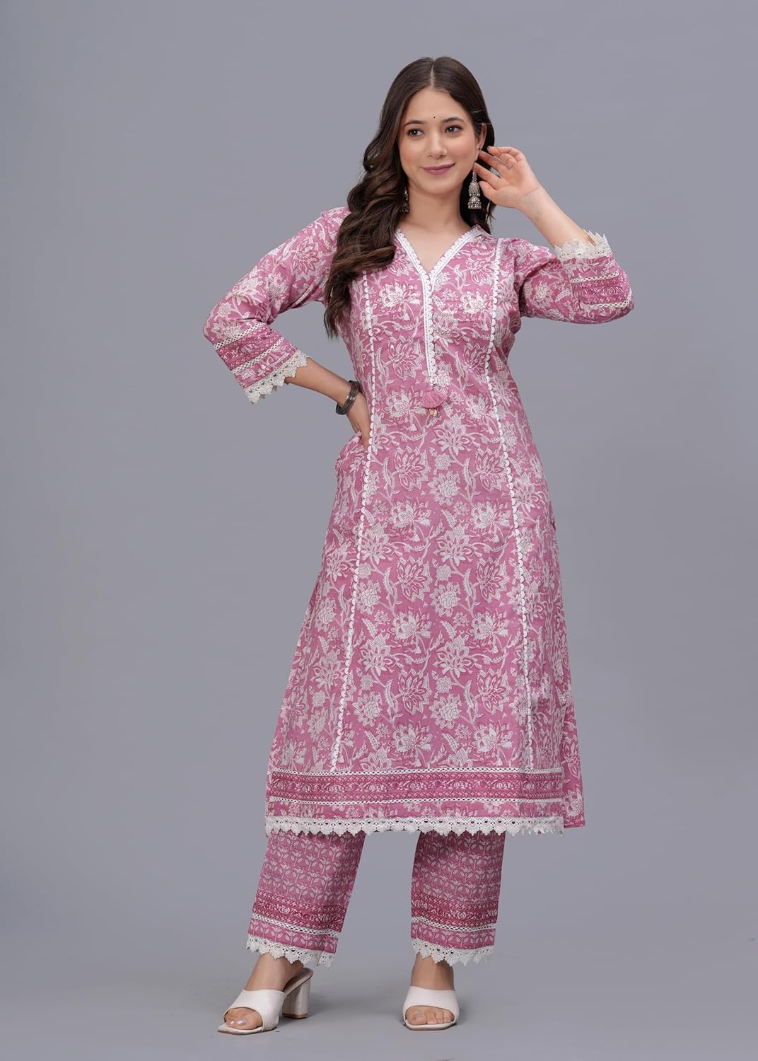 Amayra Women's Pure Cotton Printed Straight Kurta Set with Palazzo Pants & Dupatta- Ethnic Wear