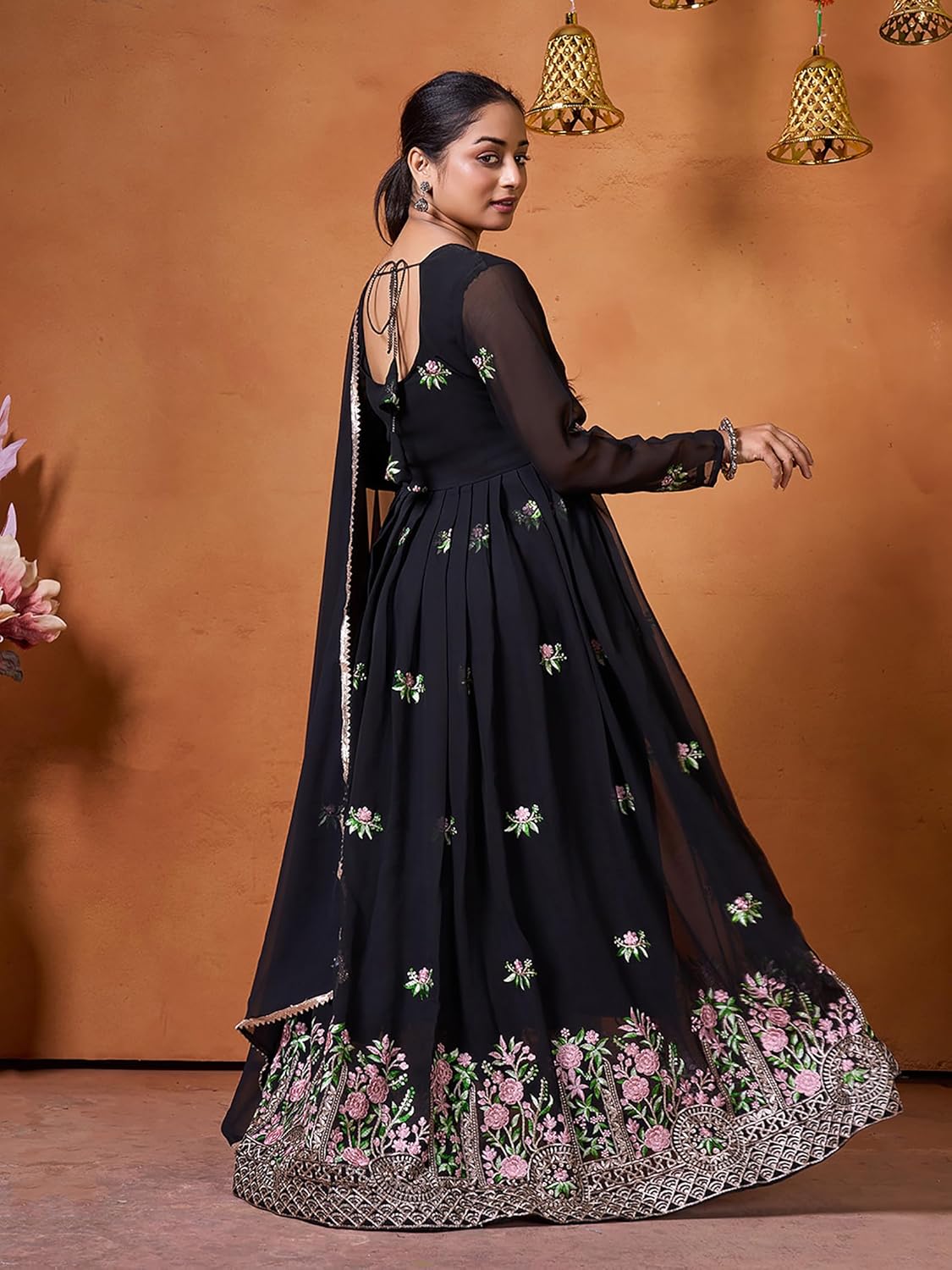 KEDARFAB Women's Georgette Embroidered Anarkali Kurta & Dupatta Set