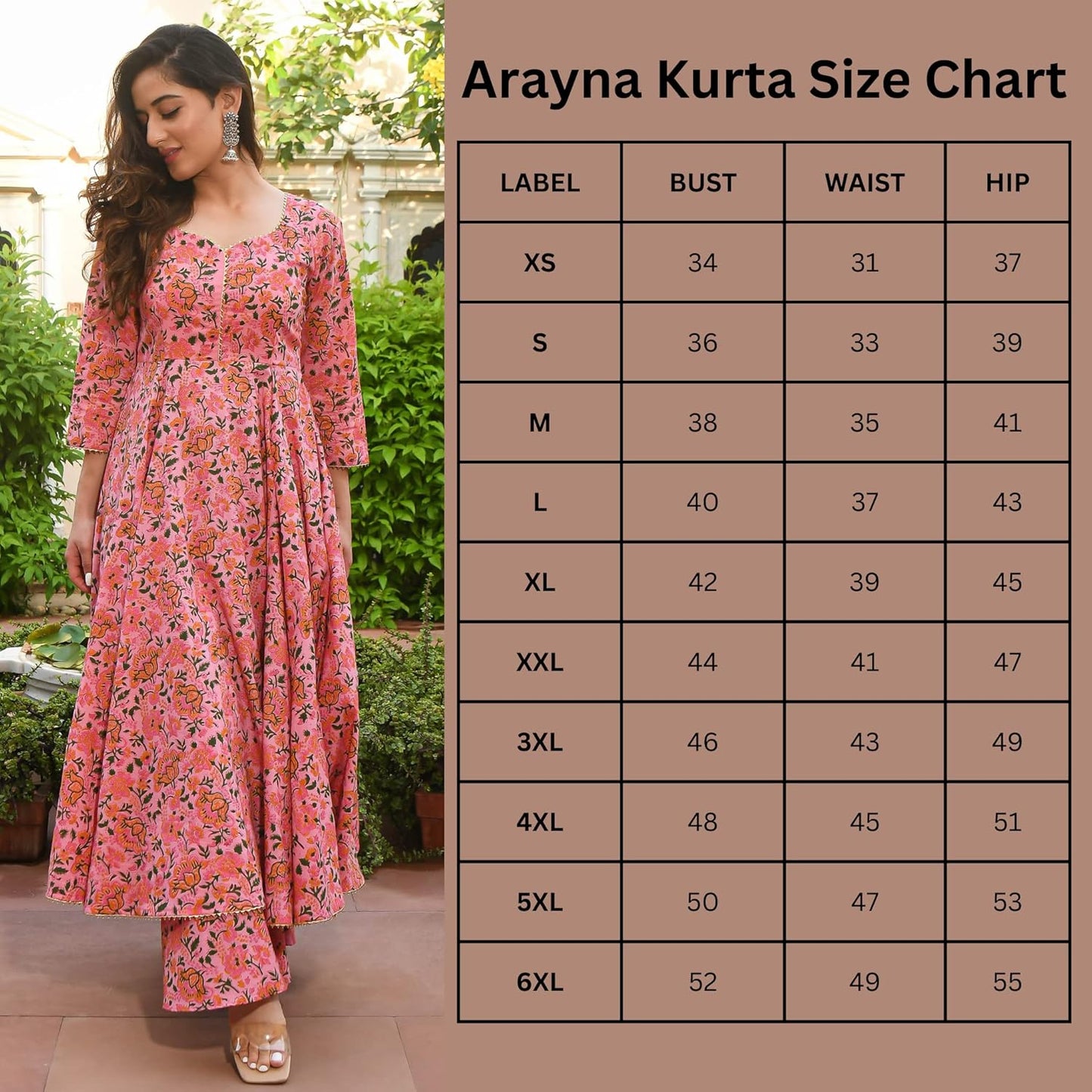 Arayna Women's Cotton Printed Anarkali Kurti with Palazzo Pants Set, Floral
