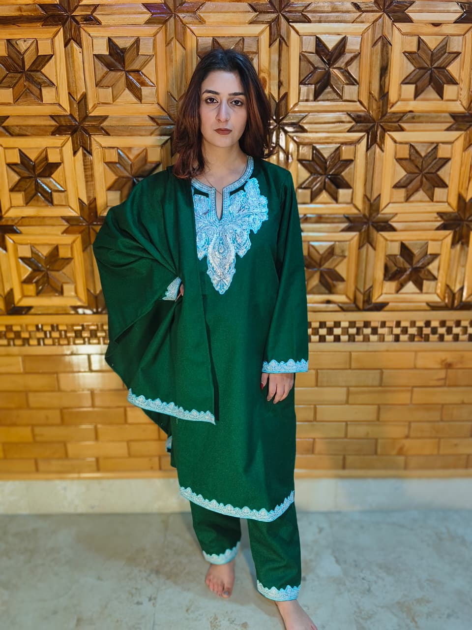 3 Piece Tweed Embroidery Pheren Set