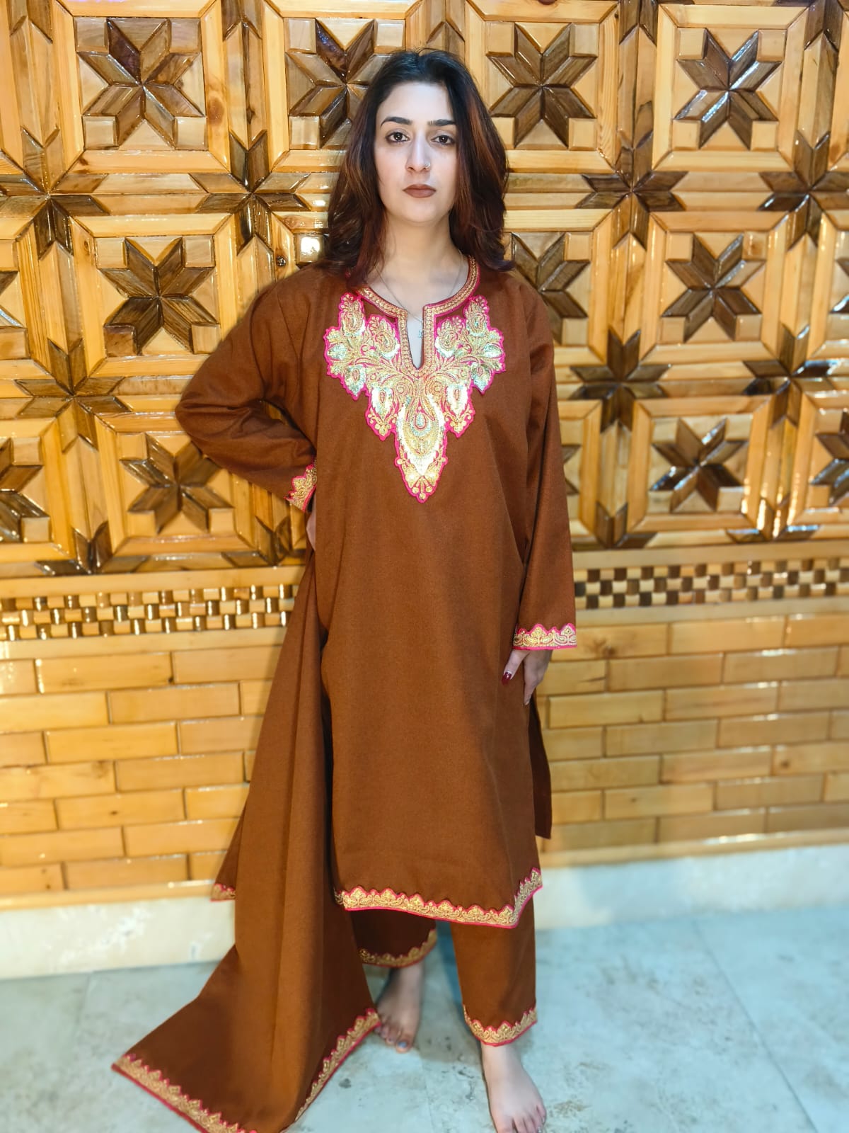 3 Piece Tweed Embroidery Pheren Set