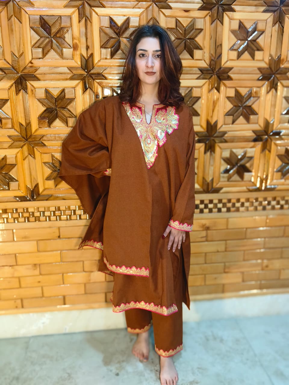 3 Piece Tweed Embroidery Pheren Set